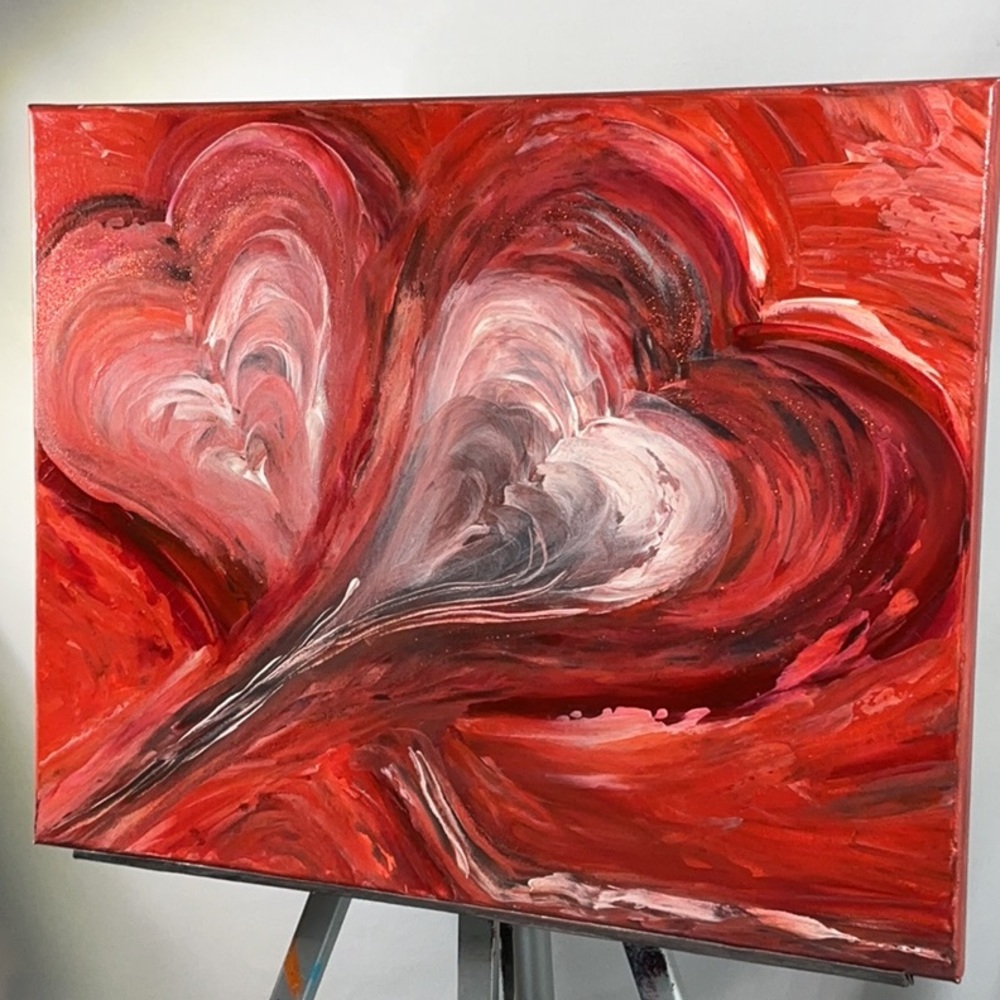 Romantic Hearts Painting Original Artwork Medium Wall Decor - Picture 6 of 16
